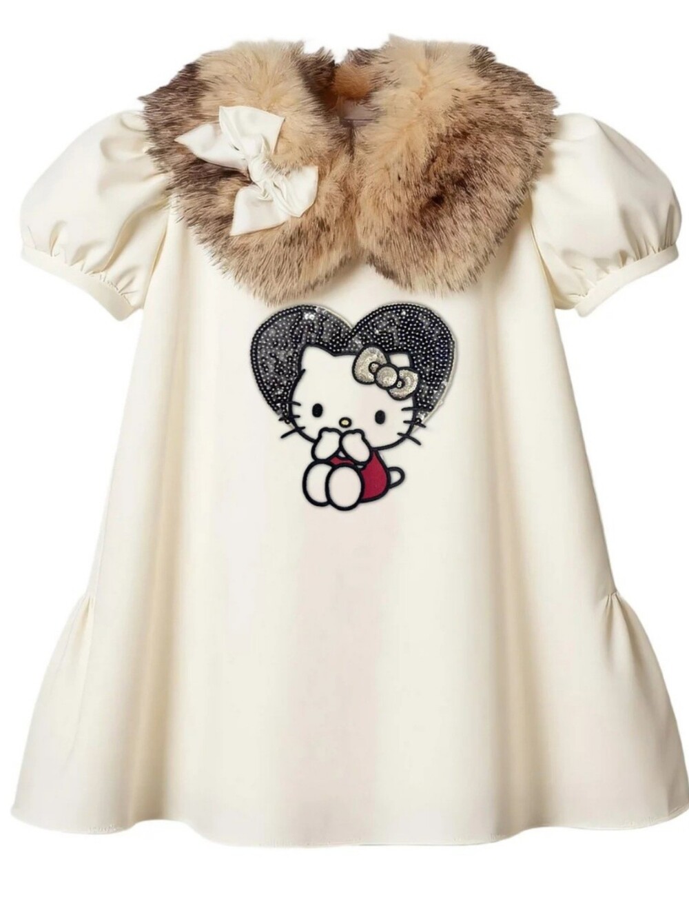 Hello Kitty Cream Dress with Faux Fur Collar